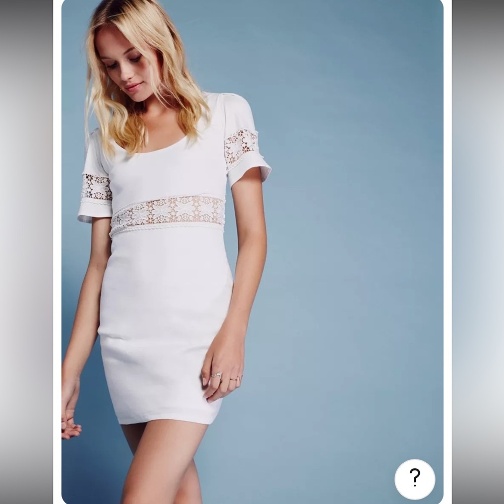 Free People Stone Cold Fox Crawford White Mini Dress  Sz 1 S Lace Detail Wedding